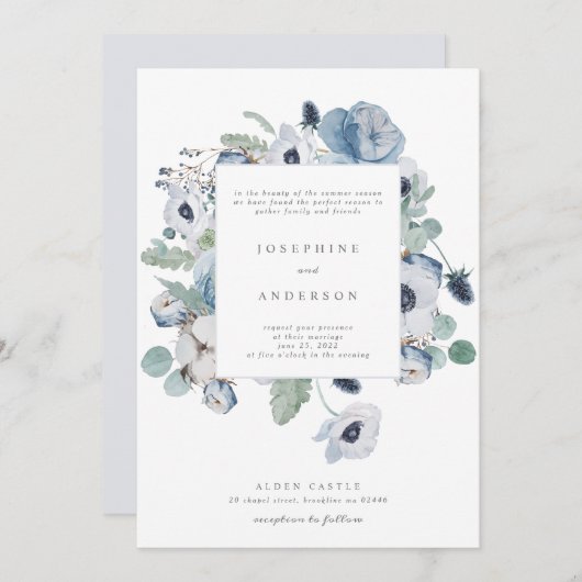 Misty Blues bruiloft uitnodiging (Voorkant / Achterkant)