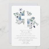 Misty Blues Cross Doop Uitnodiging doop (Voorkant / Achterkant)