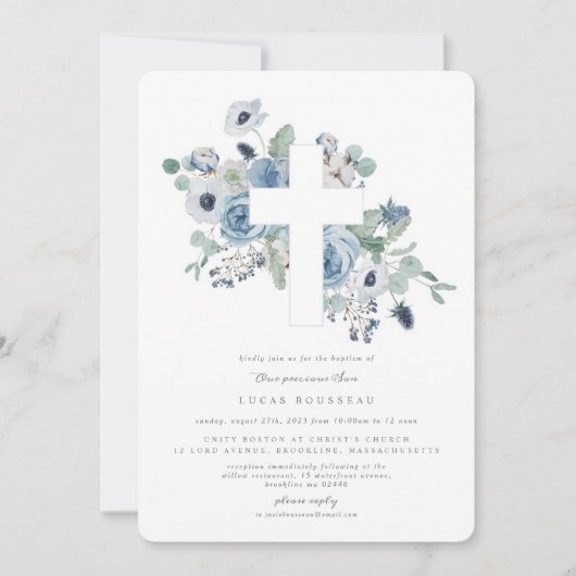Misty Blues Cross Doop Uitnodiging doop (Voorkant)