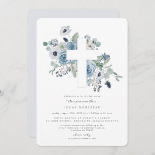 Misty Blues Cross Doop Uitnodiging doop