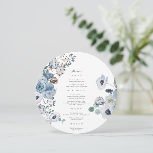 Misty Blues Rozen Anemones Circle Menu Kaart (Staand voorkant)