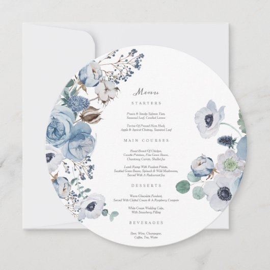Misty Blues Rozen Anemones Circle Menu Kaart (Voorkant)