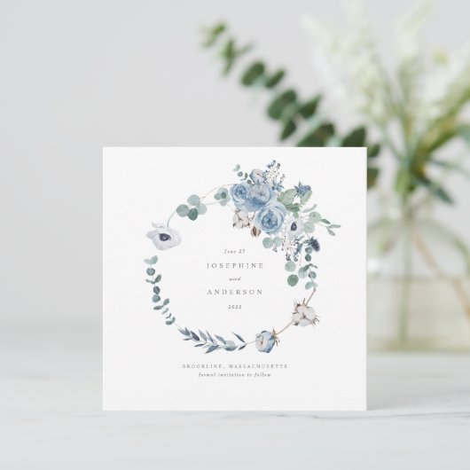 Misty Blues Wreath Save The Date Menu (Staand voorkant)