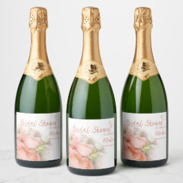 Misty Blush Floral Vrijgezellenfeest Design Sparkling Wijnetiket
