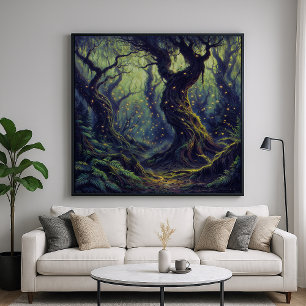 Misty Bossen - Mystieke Bos Illustratie Stijl Poster