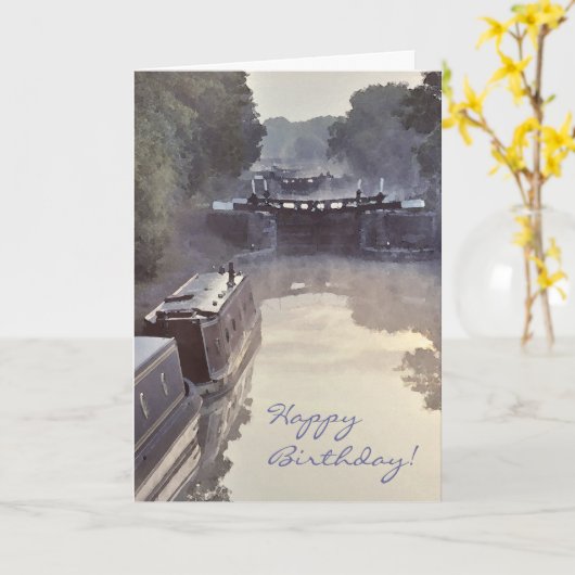 Misty canal dawn verjaardagskaart kaart (Gele Bloem)