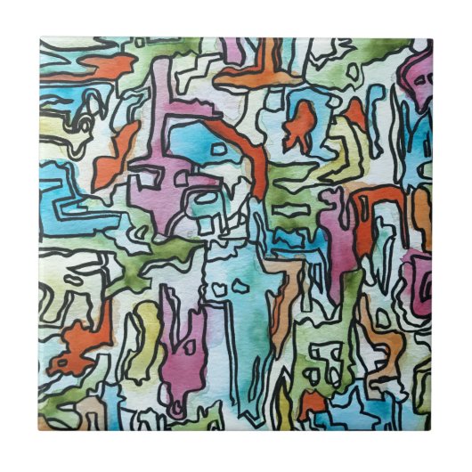 Misty City-Hand-geschilderde Abstracte Waterverf A Tegeltje (Voorkant)