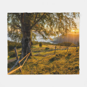 Misty Dawn in een bos Fleece Deken