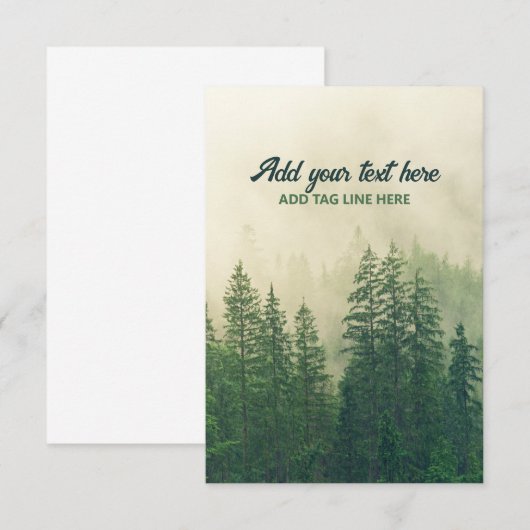 Misty dennenbos bomen aangepast aandenken bedankkaart (Voorkant / Achterkant)