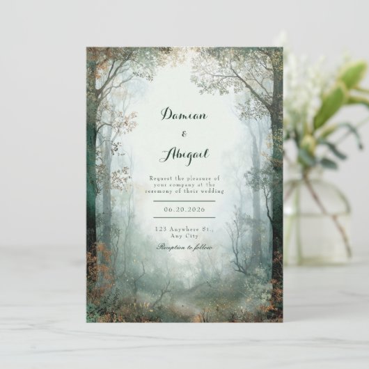 Misty Emerald Forest Path Romantic Woodland Kaart (Staand voorkant)