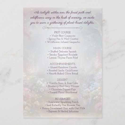 Misty Enchanted Floral Forest Outdoor Wedding Menu (Achterkant)