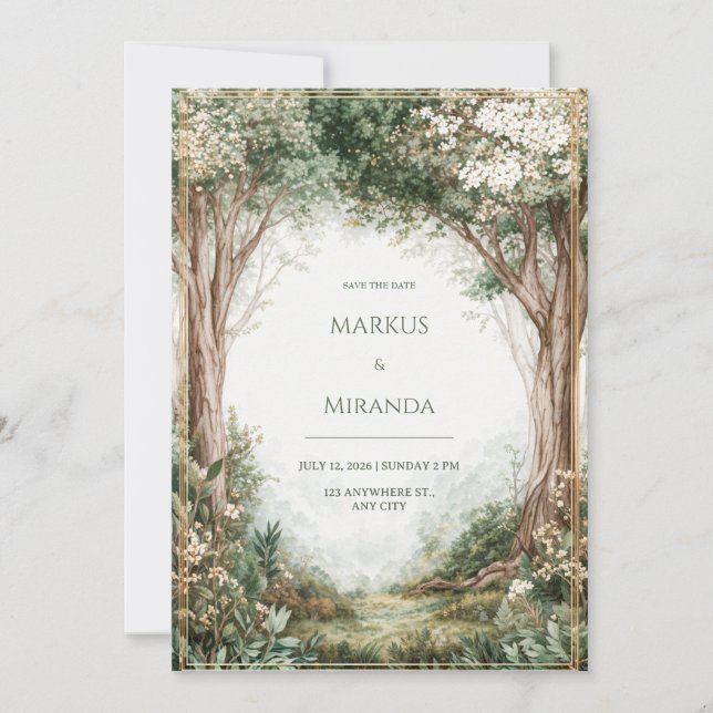 Misty Enchanted Forest Gold Frame Wedding (Voorkant)