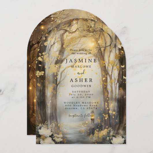 Misty Enchanted Forest Path Huwelijksuitnodiging Kaart (Voorkant / Achterkant)
