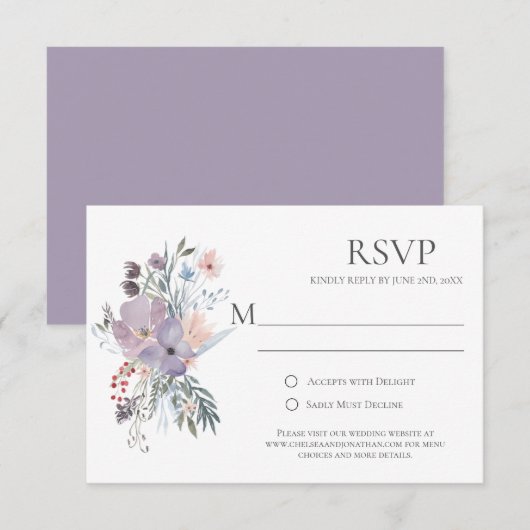 Misty Fields Calligrafie RSVP-kaarten RSVP Kaartje (Voorkant / Achterkant)