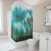 Misty foggy berglandschap met bos en vezel douchegordijn (In situ)