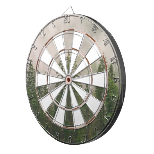 Misty Foggy Forest Bomen Dartbord (Voorkant Rechts)