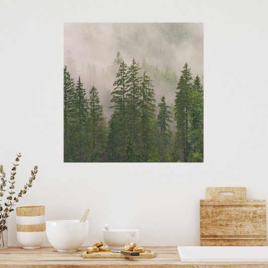 Misty Foggy Forest Bomen Poster (Keuken)