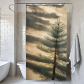 Misty Foggy Forest Pine Tree Natuur Douchegordijn