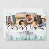 Misty Forest 3 Foto Hand Lettert Eerste Kerstmis Feestdagenkaart (Voorkant)