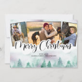 Misty Forest 3 Photo Hand Lettered Merry Kerstmis Feestdagenkaart (Voorkant)