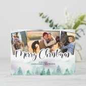 Misty Forest 3 Photo Hand Lettered Merry Kerstmis Feestdagenkaart (Staand voorkant)