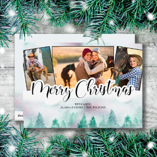 Misty Forest 3 Photo Hand Lettered Merry Kerstmis Feestdagenkaart
