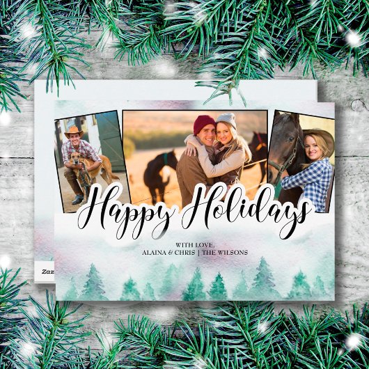 Misty Forest 3 Photo Hand Lettered Prettige feestd Feestdagenkaart