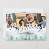 Misty Forest 3 Photo Hand Lettered Prettige feestd Feestdagenkaart (Voorkant)