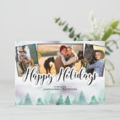 Misty Forest 3 Photo Hand Lettered Prettige feestd Feestdagenkaart (Staand voorkant)