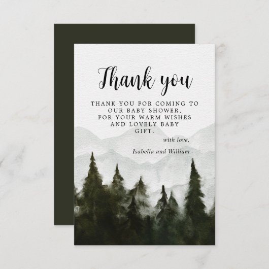 Misty Forest Baby shower Dank u Bedankkaart (Voorkant / Achterkant)