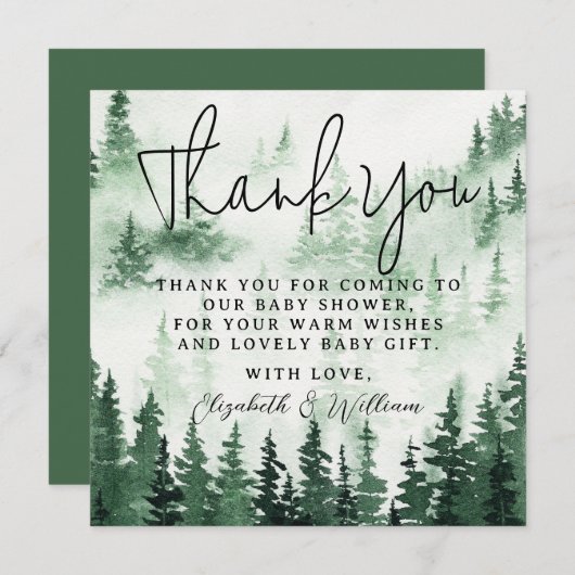 Misty Forest Baby shower Dank u Bedankkaart (Voorkant / Achterkant)