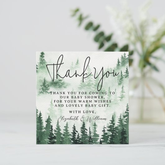 Misty Forest Baby shower Dank u Bedankkaart (Staand voorkant)
