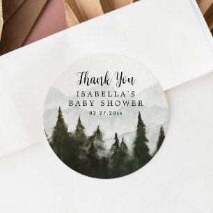 Misty Forest Baby shower Dank u Ronde Sticker