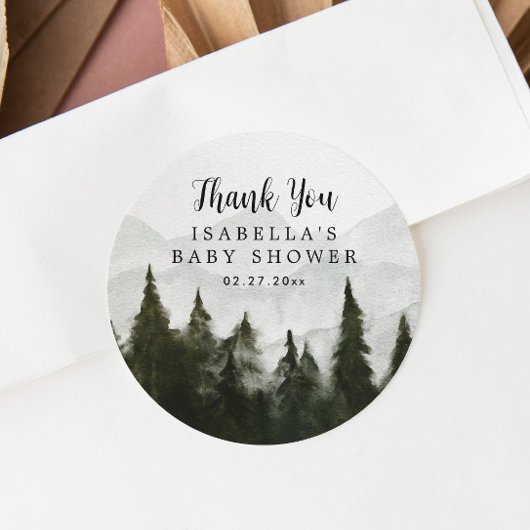 Misty Forest Baby shower Dank u Ronde Sticker