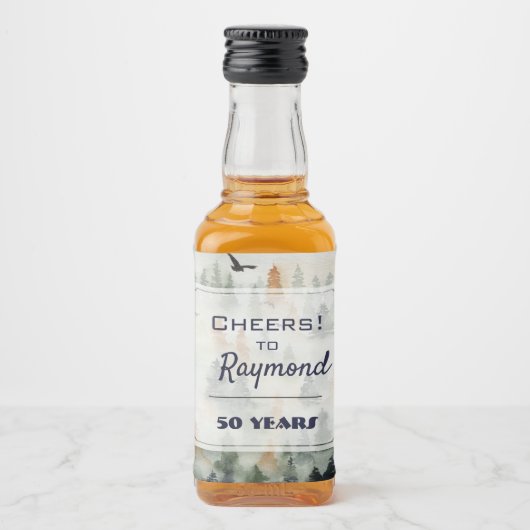 Misty Forest Birthday Mini Likeurfles Etiket (Voorkant)