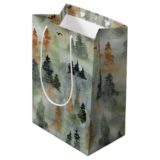 Misty Forest Birthday | PensioenMEDIUM Cadeau Medium Cadeauzakje (Achterkant Gekanteld)
