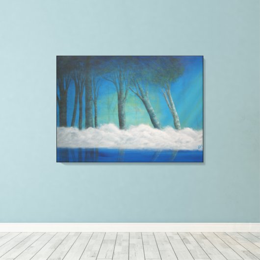 Misty Forest Blue River Reflections Canvas Afdruk (Insitu (Houten vloer))
