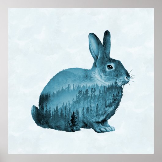 Misty Forest Bunny - Blue Poster (Voorkant)