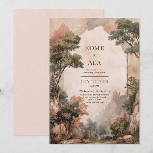 Misty Forest Castle bruiloft Kaart (Voorkant / Achterkant)