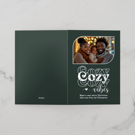 Misty Forest Cozy Vibes Christmas Photo Folie Feestdagenkaart (Buiten Laag)