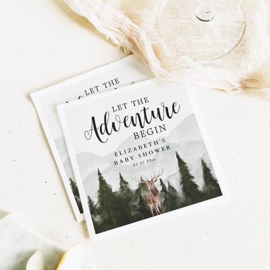 Misty Forest Deer Adventure Begin Baby shower Servet