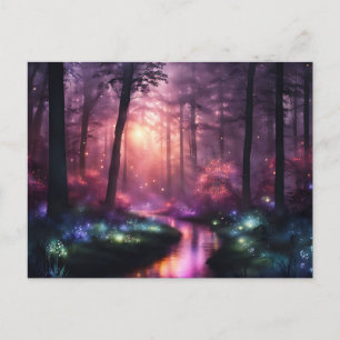 Misty Forest Firefly Lights Briefkaart