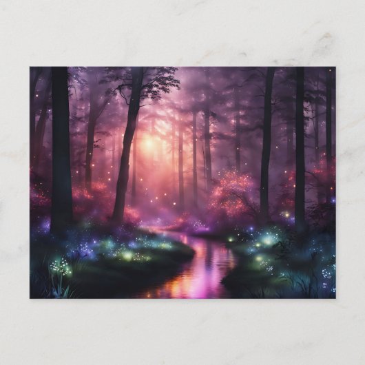 Misty Forest Firefly Lights Briefkaart (Voorkant)
