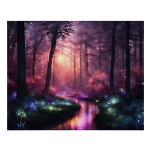 Misty Forest Firefly Lights Perfect Poster