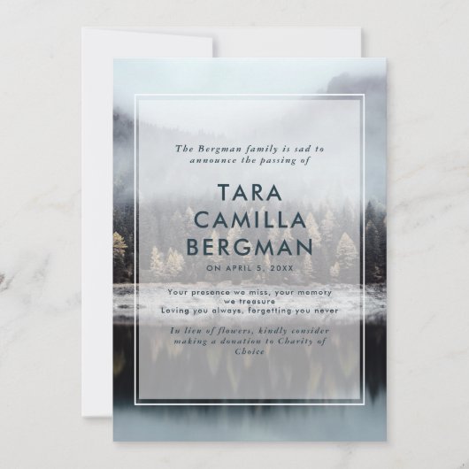 Misty Forest Lake Death Aankondiging (Voorkant)