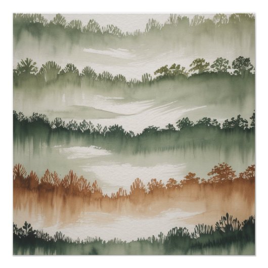Misty Forest Layers - Waterverf landschap Perfect Poster (Voorkant)