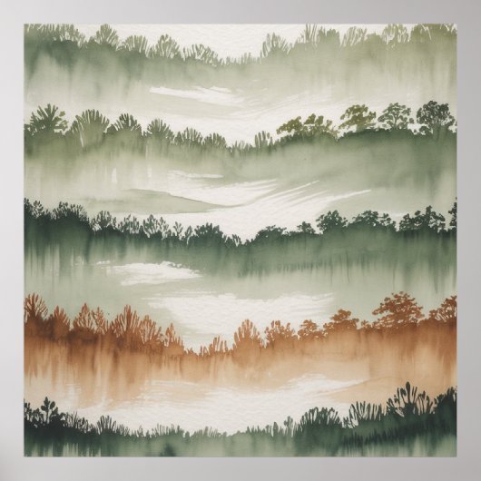 Misty Forest Layers - Waterverf landschap Poster (Voorkant)