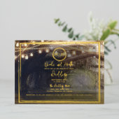 Misty Forest Lights Elegant Modern Wedding Gold Folie Uitnodiging (Staand Voorkant)