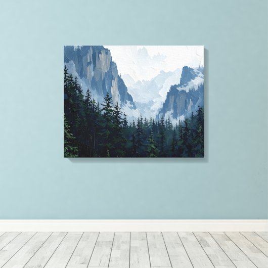 Misty Forest Mountains Wrapped Canvas | Natuur Lan (Insitu (Houten vloer))