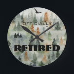 Misty Forest Officieel in ruste of ENIGE WORDS Clo Ronde Klok<br><div class="desc">Kies uit drie maten, is een muurklok met een slechte woudscène een perfect thema voor een mannelijk pensioencadeau, verjaardagscadeau voor een jager of buitenshuis en nog veel meer. Alle tekst en doopvonten kunnen worden veranderd, eenvoudig klik de knoop AANPASSEN. MATCHING uitnodigingen, luiers, borden, gunstboxen, mokken, wijncadeautjes, labels, cadeaus voor hem...</div>